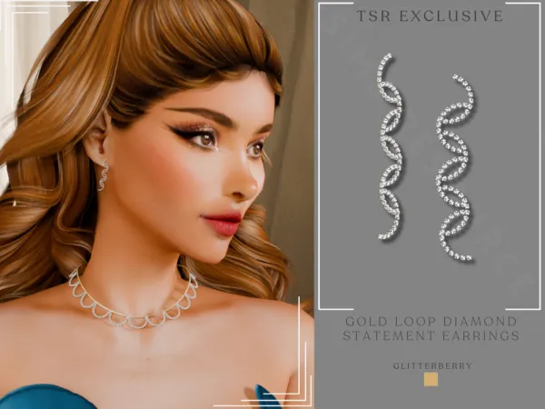 Alpha Gold Loop Diamond Statement Earrings by Glitterberryfly - The Sims 4 Custom Content