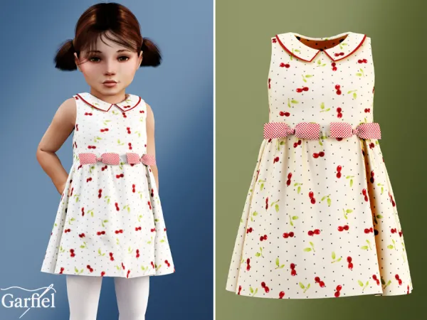 Mix Toddler Cherry print dress with dotted bows by Garfiel - The Sims 4 Custom Content