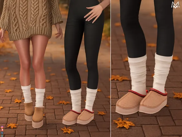 Alpha Autumn Lounge Collection Platform Slippers by Mermalade - The Sims 4 Custom Content