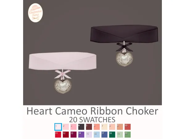 Mix Heart Cameo Ribbon Choker by Guemara - The Sims 4 Custom Content