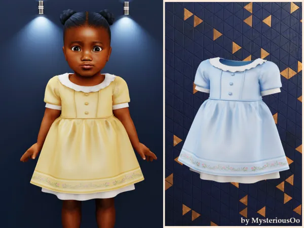 Mix Infant Satin dress with fluffy short sleeves by MysteriousOo - The Sims 4 Custom Content