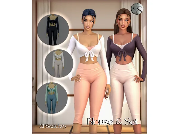 Mix [CAMUFLAJE] Pilates Edit Collection Blouse Set - The Sims 4 Custom Content