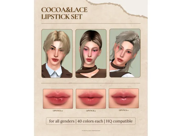 Maxis Match ohmyheart CocoaLace Lipstick Set - The Sims 4 Custom Content