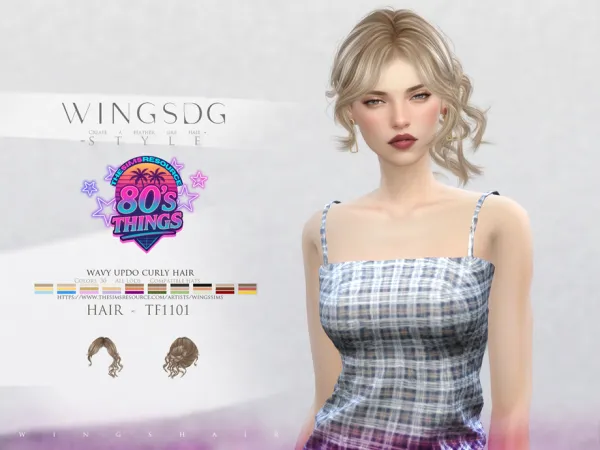 Alpha WINGS TF1101 wavy updo curly hair by wingssims - The Sims 4 Custom Content