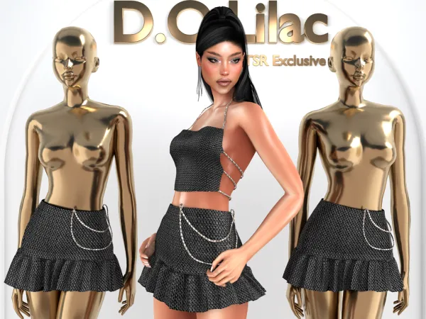 Alpha Pleated Skirt with Stone Chains DO2027 - The Sims 4 Custom Content