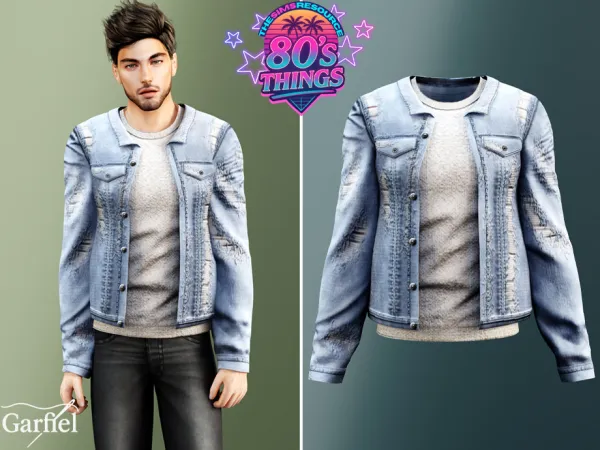 Alpha Adult Light blue distressed denim jacket with sweater layer by Garfiel - The Sims 4 Custom Content