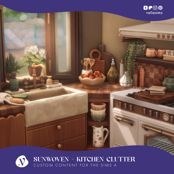 Maxis Match Sunwoven Kitchen Clutter by simsfinds - The Sims 4 Custom Content