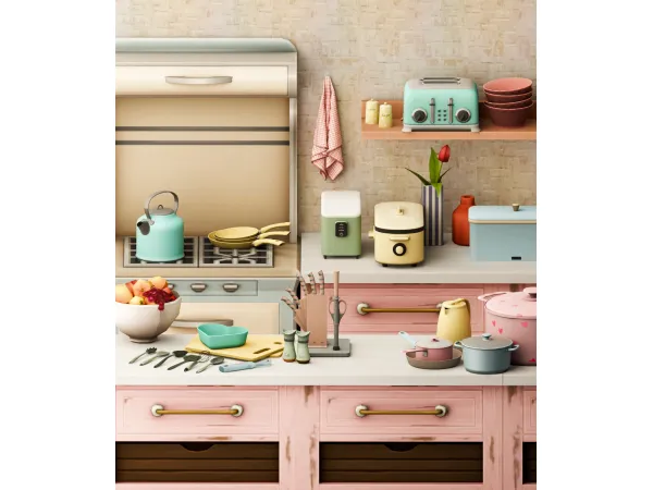 Mix Groovy Pastel Kitchen Set by SnootySims - The Sims 4 Custom Content