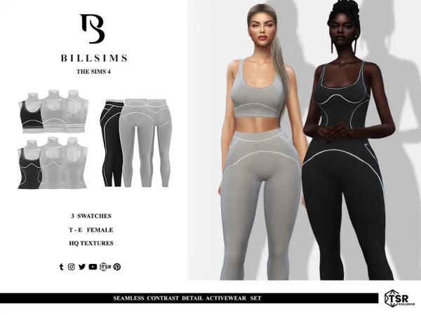 Alpha Seamless Contrast Detail Activewear Set by Bill_Sims - The Sims 4 Custom Content