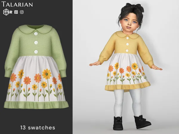 Alpha Remi Floral Embroidered Knit Dress by talarian - The Sims 4 custom content