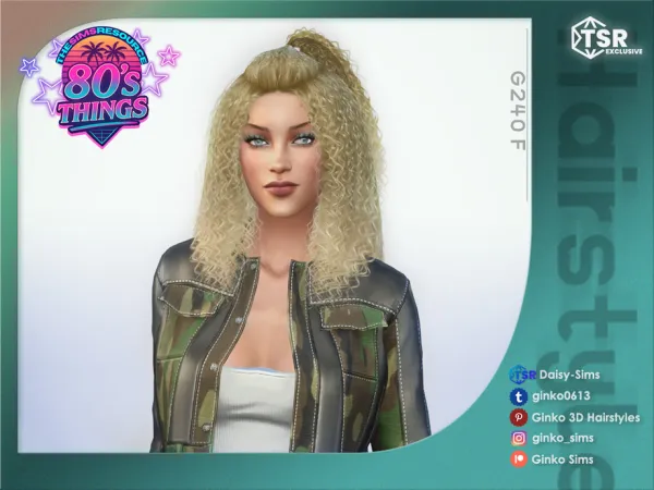 Alpha 80'S THINGS Curly Half Up Half Down Hair Ginko 240 Sims by Daisy - The Sims 4 Custom Content
