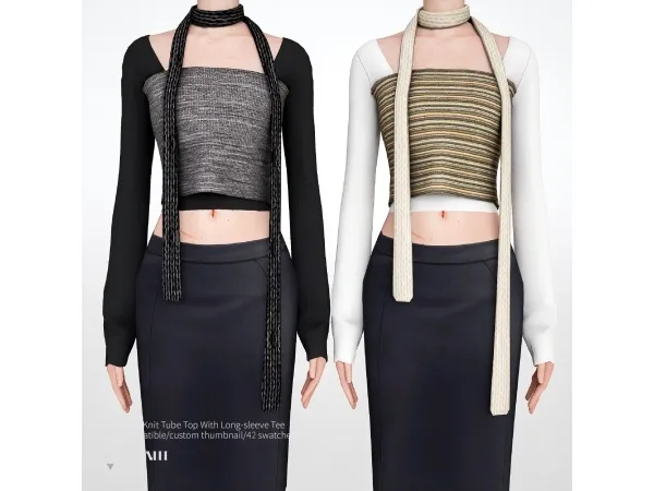 Alpha Porterna Knit Tube Top With Long sleeve Tee by charonlee - The Sims 4 custom content