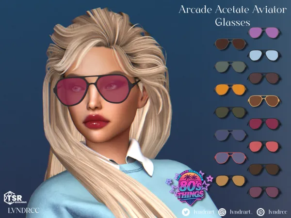 Alpha (80's Things) Arcade Acetate Aviator Glasses - The Sims 4 Custom Content