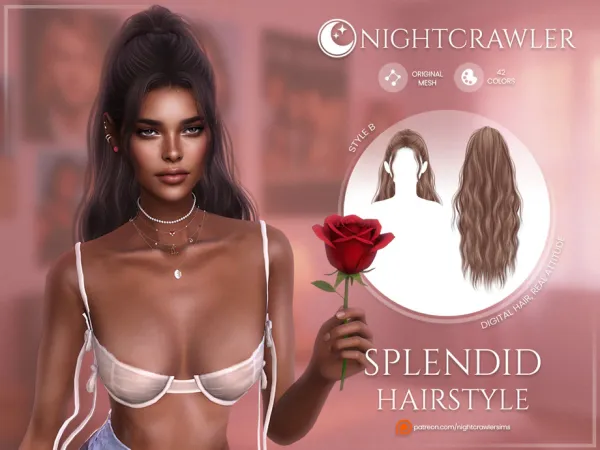 Alpha Nightcrawler Splendid Hair STYLE B by Nightcrawler_Sims - The Sims 4 Custom Content