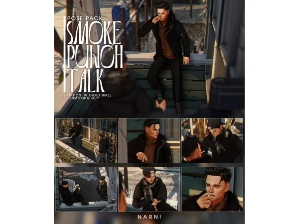 Mix [narni] Pose pack Smoke punch talk - The Sims 4 Custom Content