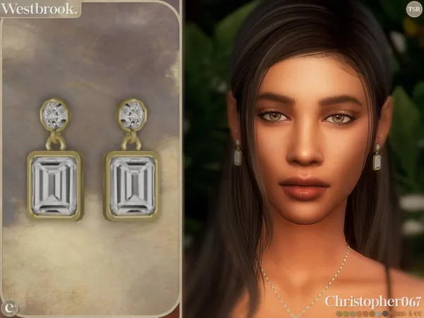 Alpha Westbrook Earrings Diamond Baguette Dangle Earrings Christopher067 - The Sims 4 Custom Content