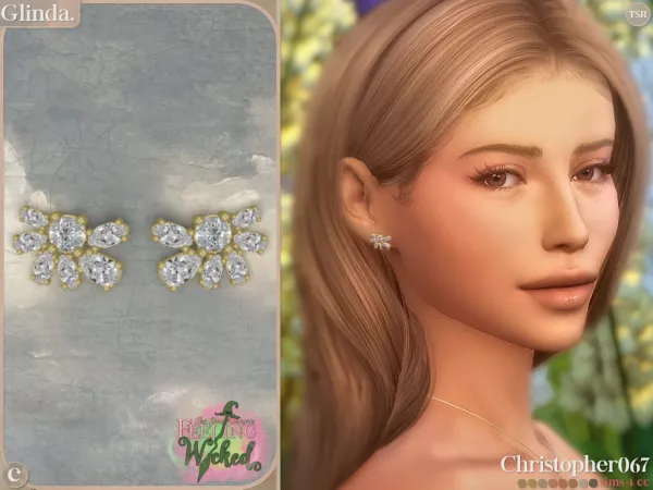 Alpha Glinda Earrings Oval Diamond Starburst Studs Christopher067 - The Sims 4 Custom Content