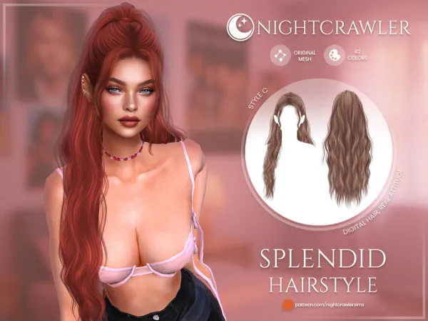 Alpha Nightcrawler Splendid Hair STYLE C by Nightcrawler_Sims - The Sims 4 Custom Content