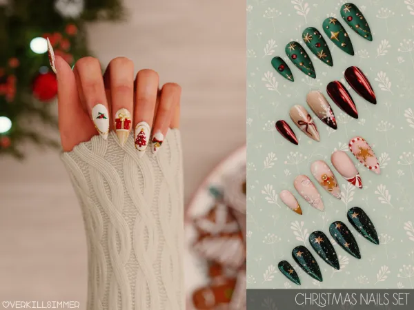 Alpha Christmas nails set - The Sims 4 Custom Content