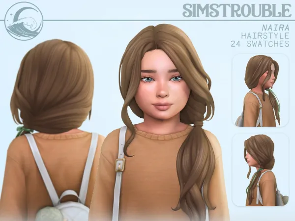 Maxis Match Naira Hairstyle Child 2 Versions by simstrouble - The Sims 4 Custom Content