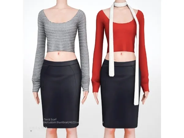 Alpha Long sleeve Tee Scarf by charonlee - The Sims 4 Custom Content