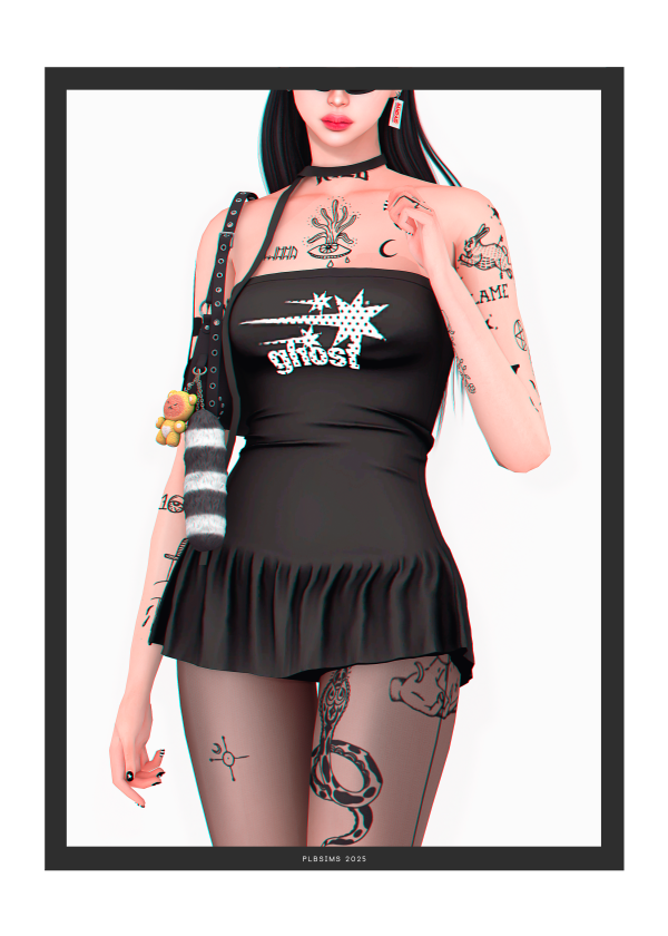 Alpha Painting y2k mini Dress by simsfinds - The Sims 4 Custom Content