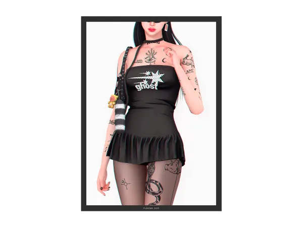 Alpha Painting y2k mini Dress by plbsims - The Sims 4 Custom Content