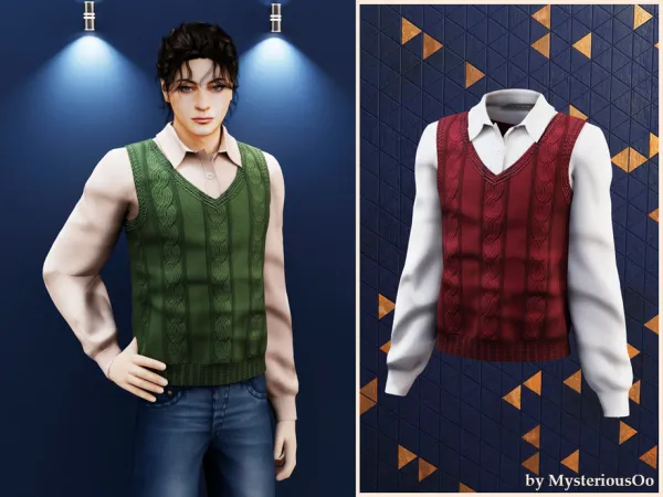 Alpha Male Layered knit vest shirt by MysteriousOo - The Sims 4 Custom Content