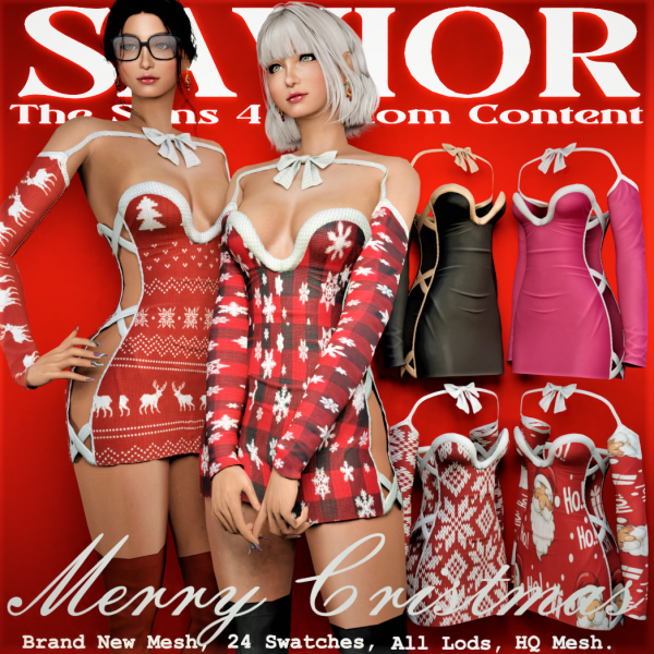 Alpha Svr_Naura Elegant Christmas Dress by saviorts4 - The Sims 4 Custom Content