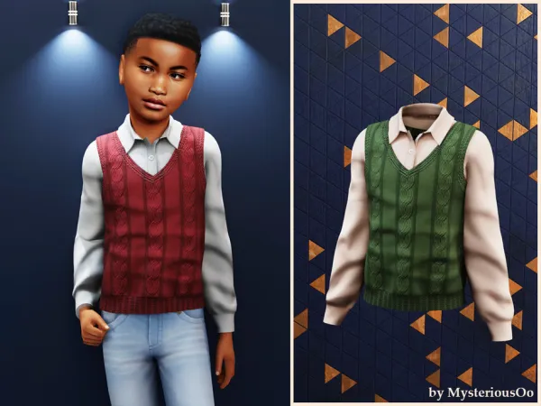 Alpha Child Layered knit vest shirt by MysteriousOo - The Sims 4 Custom Content