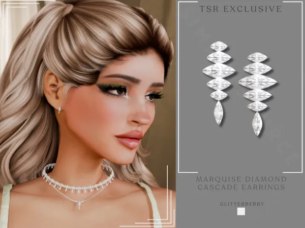 Alpha Marquise Diamond Cascade Earrings by Glitterberryfly - The Sims 4 Custom Content