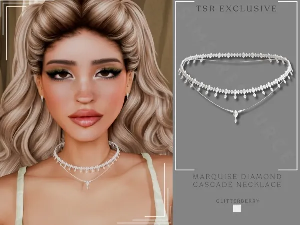 Alpha Marquise Diamond Cascade Layered Necklace by Glitterberryfly - The Sims 4 Custom Content