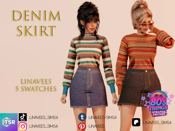 Alpha 80's Things NANCY DENIM MINI SKIRT by linavees - The Sims 4 Custom Content