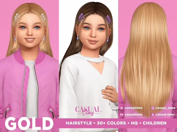 Alpha Gold Hairstyle With Bangs Children - The Sims 4 Custom Content
