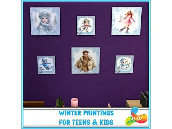 Mix Teens Kids Winter Paintings - The Sims 4 Custom Content