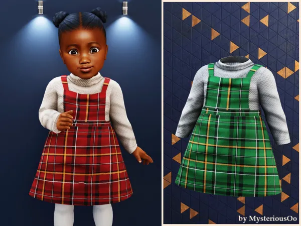 Alpha Infant Plaid pinafore turtleneck dress by MysteriousOo - The Sims 4 Custom Content