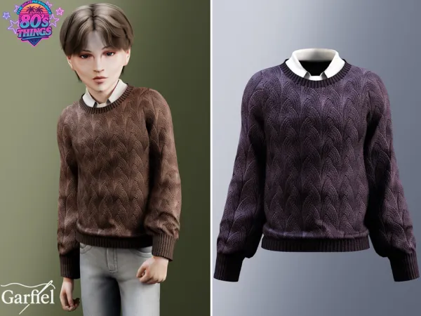Alpha Child cozy cable knit sweater with collar by Garfiel - The Sims 4 Custom Content