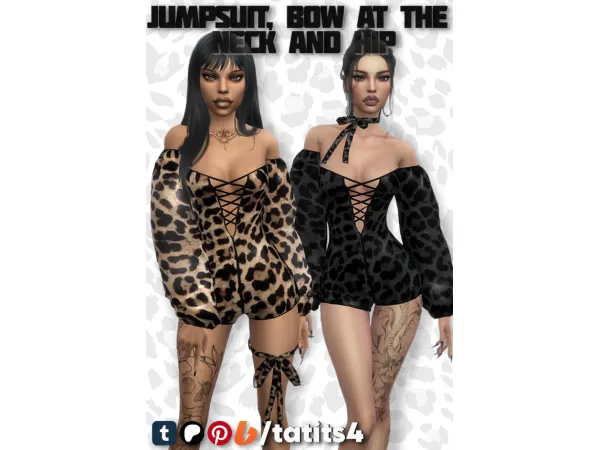 Mix A jumpsuit with voluminous sleeves choker bow and thigh accessory - The Sims 4 Custom Content