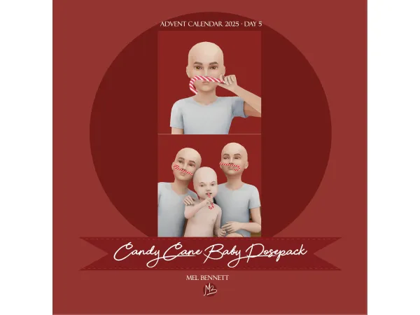 Mix Advent Calendar 2025 Day 5 Candy Cane Baby Posepack - The Sims 4 Custom Content