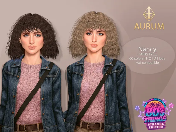 Alpha Nancy Hairstyle 80s Curly Shag with Fringe - The Sims 4 Custom Content