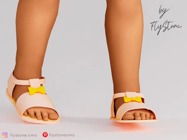 Maxis Match Toddler Sandals With A Small Golden Bow by FlyStone - The Sims 4 Custom Content