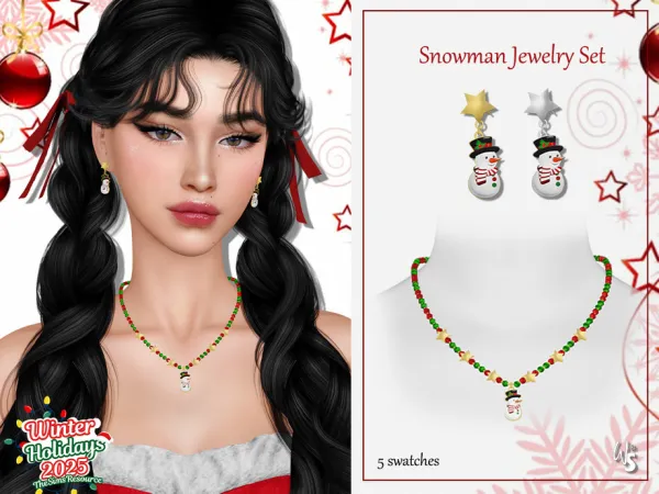 Alpha Snowman Jewelry Set for woman - The Sims 4 Custom Content