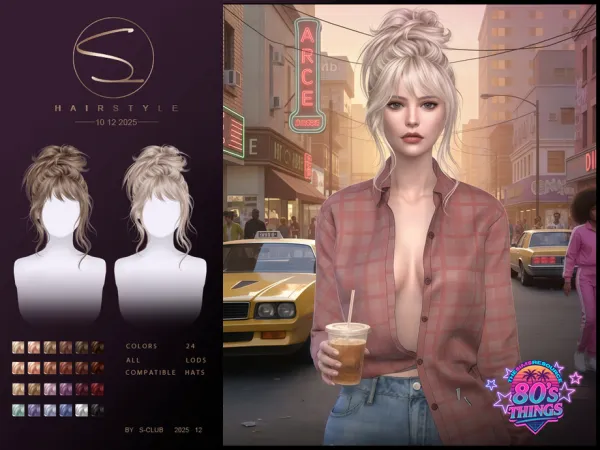 Alpha S CLUB_041225_ Fluffy updo hairstyle Club by S - The Sims 4 Custom Content