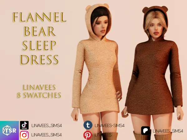 Alpha AMANDA FLANNEL BEAR SLEEP DRESS by thesimsresource - The Sims 4 Custom Content