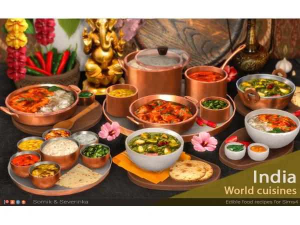 Alpha Thali Palak Paneer and Chicken Tikka Masala Indian Cuisine set 1 by Somik_Severinka - The Sims 4 Custom Content