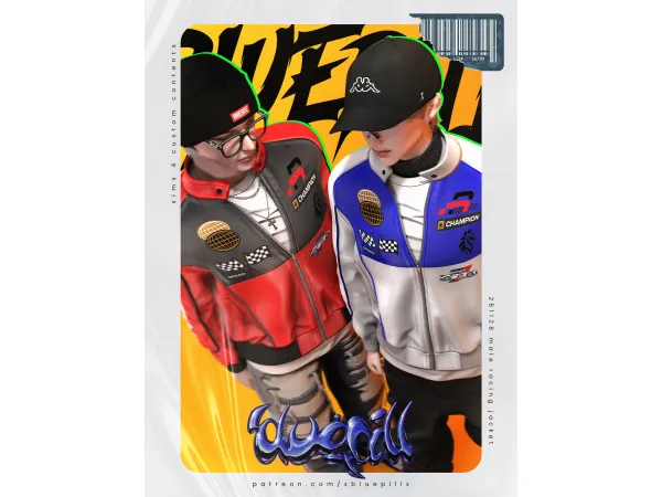 Alpha 251128 male racing jacket by xbluepillx - The Sims 4 Custom Content