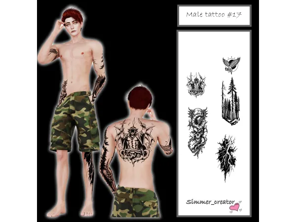 Mix Male tattoo 17 by Meow_creator - The Sims 4 Custom Content