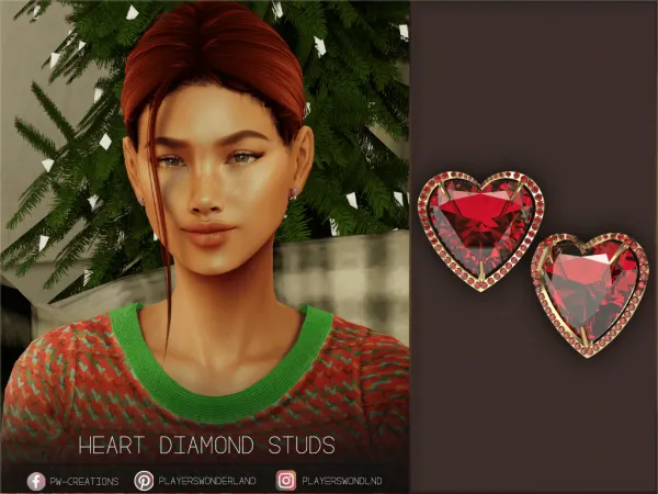 Alpha Heart Diamond Studs Adult and Children by pwcreations - The Sims 4 Custom Content
