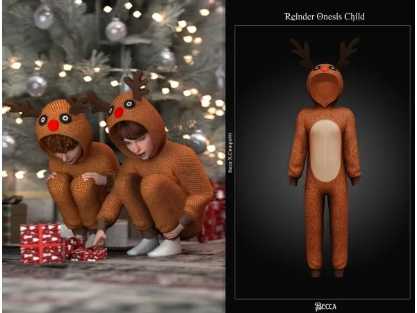 Alpha Becca Xmas Collection Reinder onesie (Child) - The Sims 4 Custom Content