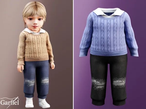 Alpha Infant Cable knit sweater with soft collared top by Garfiel - The Sims 4 Custom Content